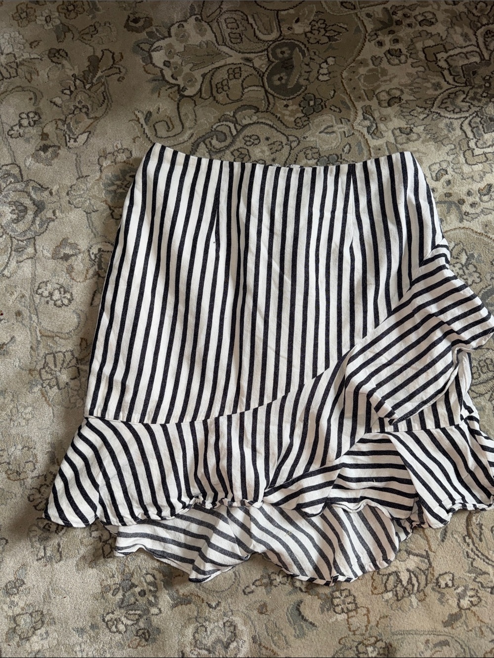 a new day Black & White Striped Ruffle-Hem Mini Skirt
